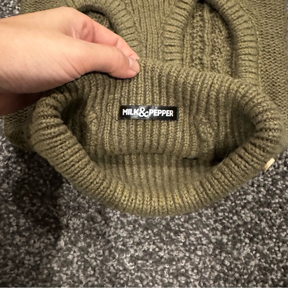 Milk & Pepper Duncan Cable Sweater Olive Cable Knit Sweater - Paris - Picture 9 of 14